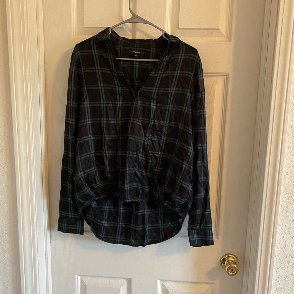 Madewell S Black Green Front Palma Plaid V Neck